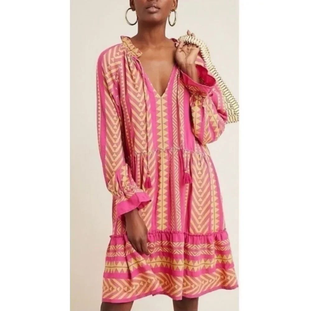 Maeve Dominique Embroidered Dress | pink and Yellow in Small